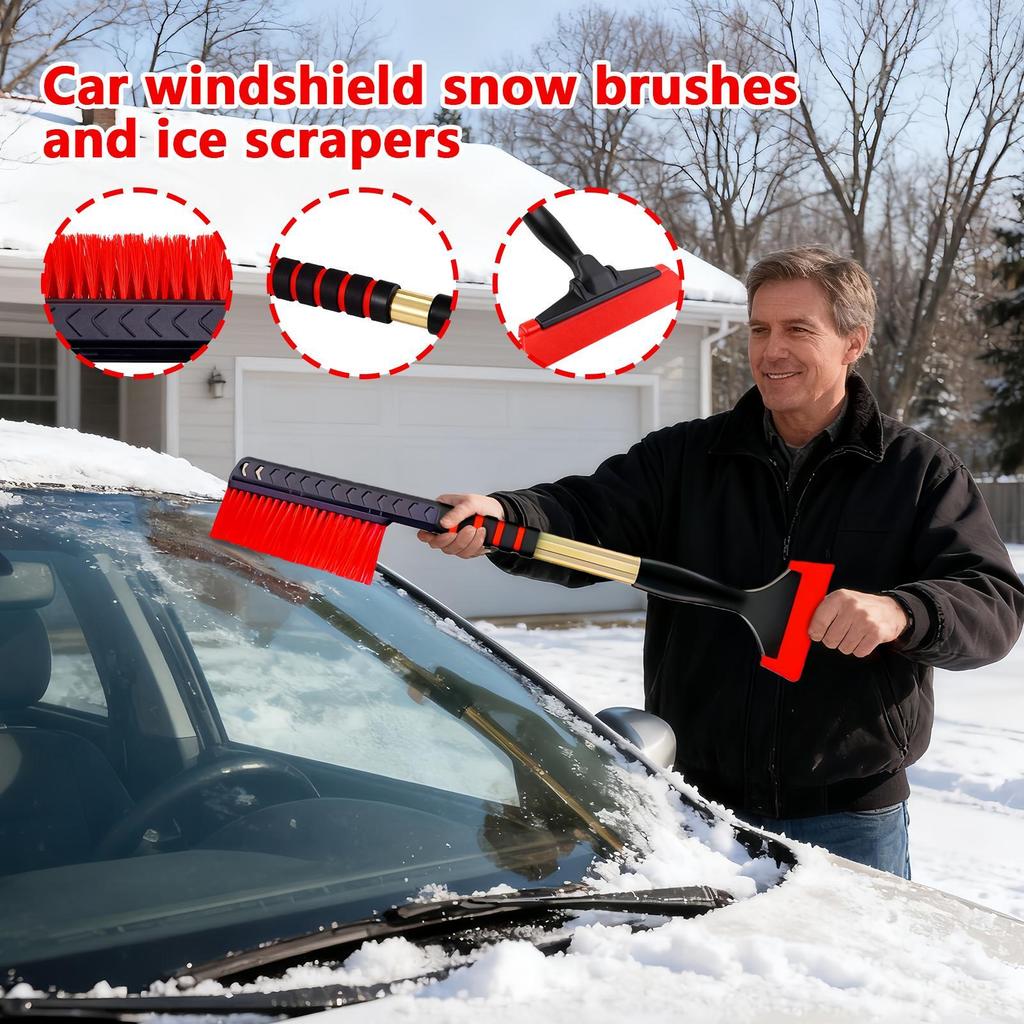 Ice Scraper Ergonomic Foam Grip Double-Head Retractable Car Ice Scraper Snow Remover For Windshield Window Truck Sedan RV Winter