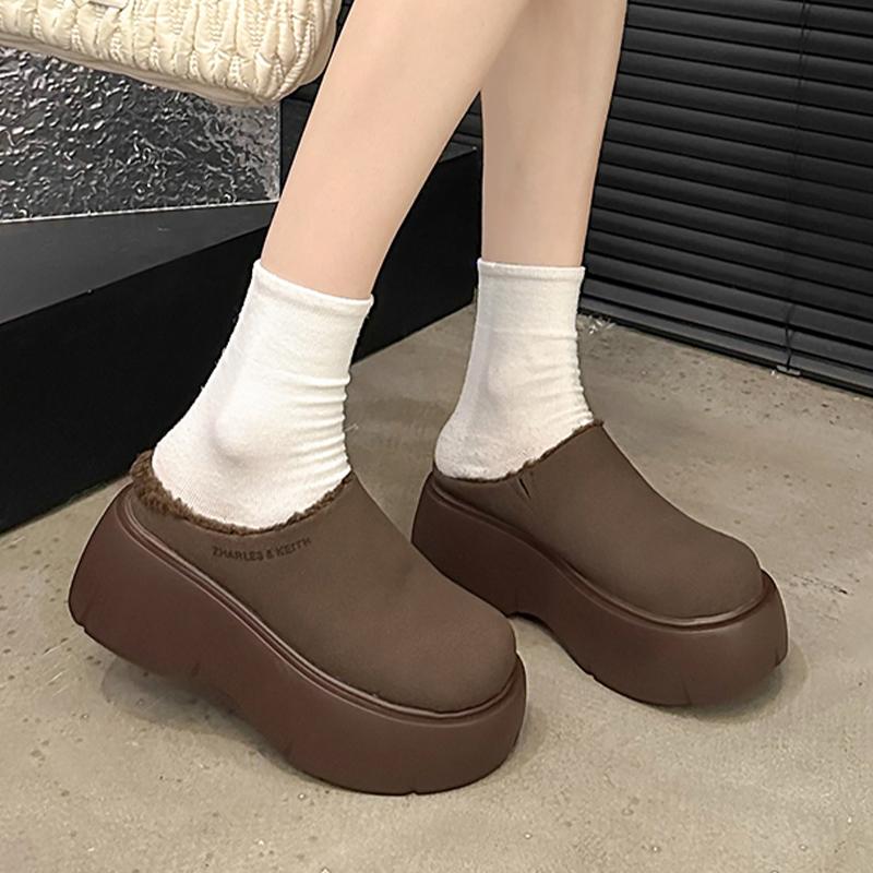 

Замшевые женские хлопковые тапочки на платформе, дизайнерские туфли-мюли на среднем каблуке, новый бренд 2025 года, зимние теплые туфли для ходьбы и снега, женские туфли 40