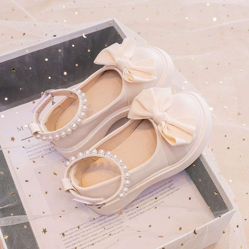 Girls leather shoes princess shoes autumn breathable soft sole 2025 new bow rhinestone little girls single shoes explosion