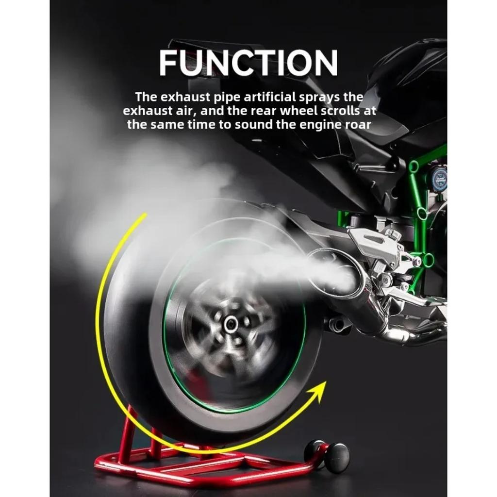 Diecast Spray 1/6 Kawasaki H2R Alloy Racing Motorcycle Model Sound and Light Bootable Motorbike Toy Birthday Gift for Boyfriend