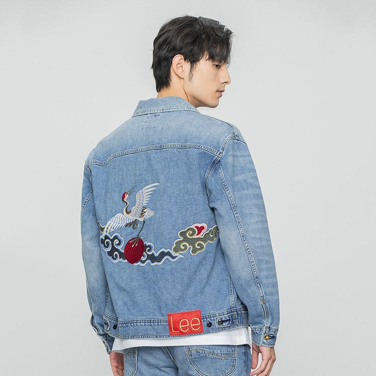 Lee SS22 Crane Cloud Pattern Heavy Embroidery Denim Jacket Men jackets Medium-Blue LMT0016456VG00FA00510
