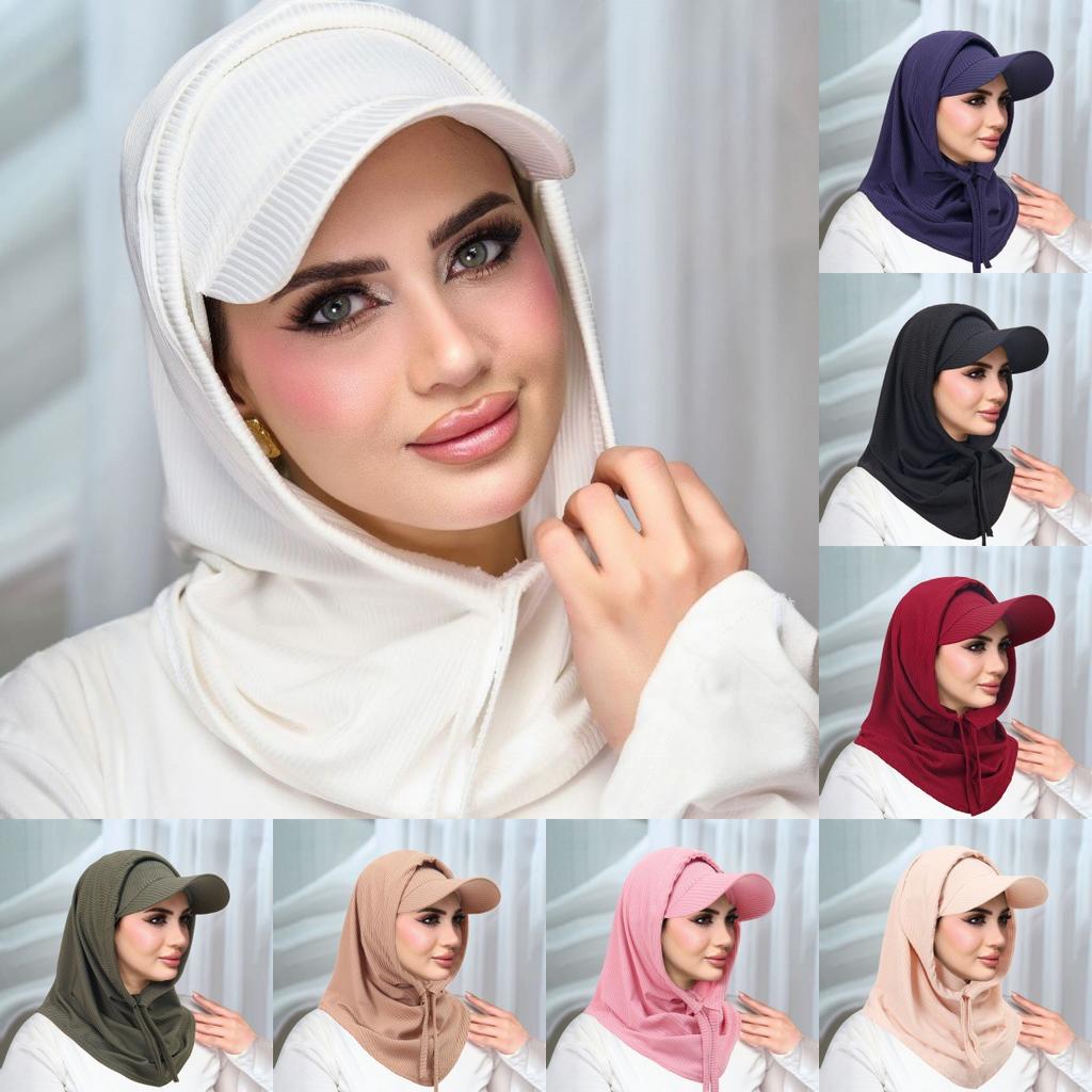 Islamic Hijab Baseball Cap for Woman Abayas Jersey Scarf Neck Cover Muslim Women Turban Instant Head Wrap Solid Color Hat