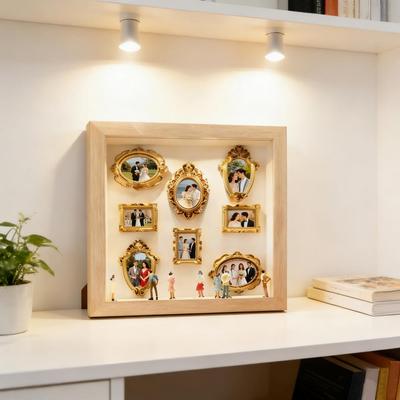 Niestandardowa ramka na zdjęcie DIY Mini Muzeum Pudełko z sylwetką Zestaw ze światłem Niestandardowa ramka do prezentacji wspomnień Złota Miniatura na Rocznicę