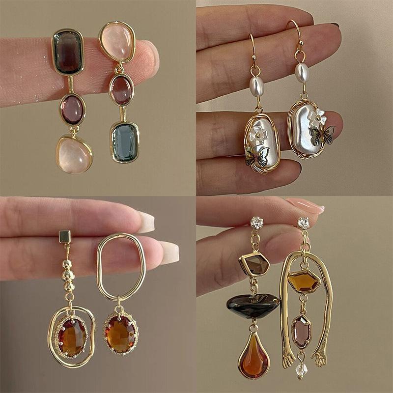 Retro Bunte Harzohrringe Für Damen Exquisite Asymmetrische Geometrische Hängeohrringe Schmuck Geschenk