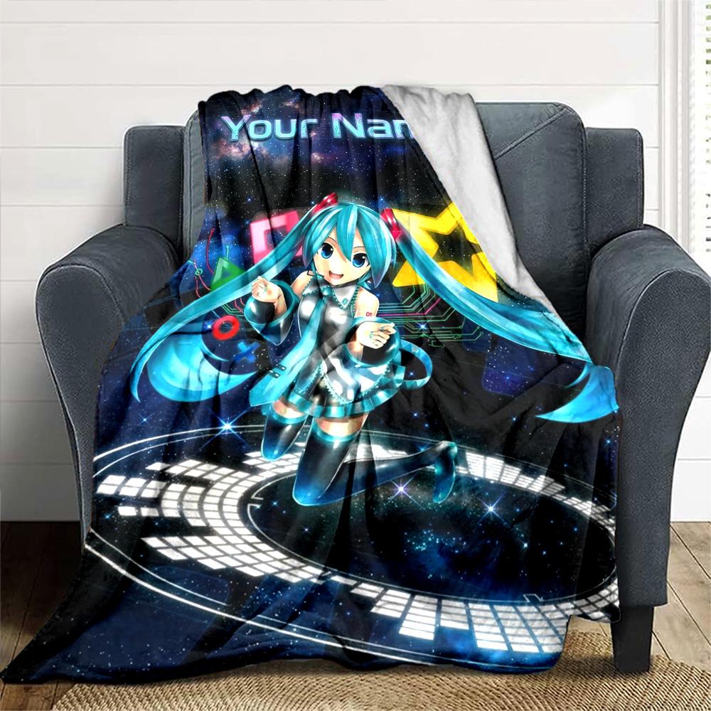 Name Custom Anime Miku Print Flannel Blanket High Quality Warm Comfortable Cover for All Seasons Perfect for Gifts Home Decor