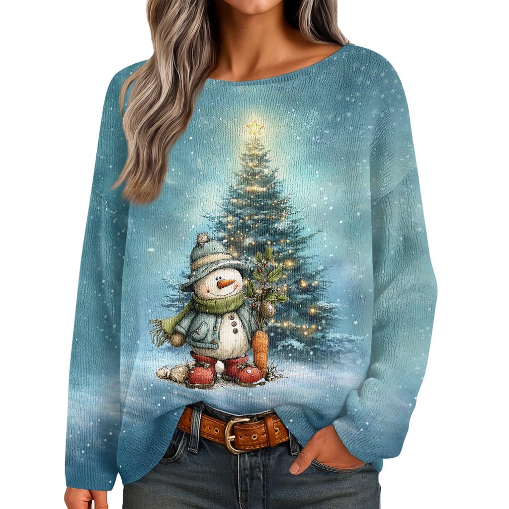 Womens  Fall Sweaters Long Sleeve Print Tops Pullover Sweaters Loose Dressy Casual Basic Clothes