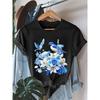 European Sizes Women's Bird Print T-Shirt - Short Sleeve Crew Neck Blouse