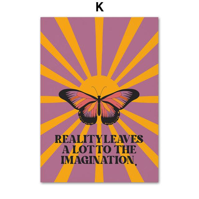 Boho Retro Happy Quote Butterfly Sun Faces Wall Art Canvas Painting Nordic Posters And Print Wall Pictures For Living Room Decor No Frame