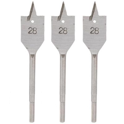 Juego de 3 Brocas Planas para Madera de Acero de Alto Carbono Herramientas para Perforar Agujeros en Carpintería 28 mm