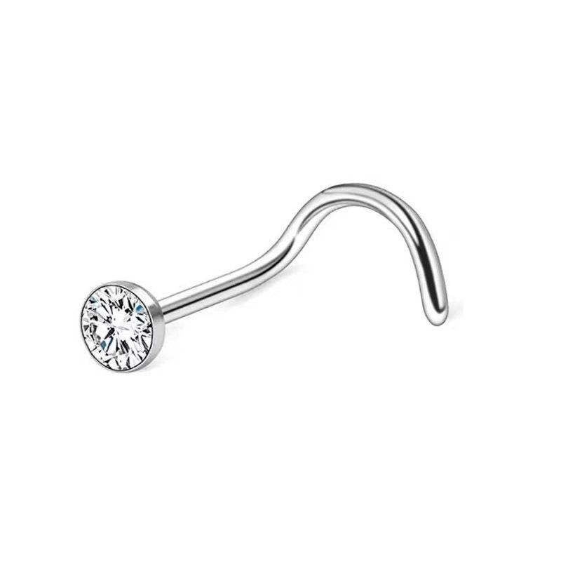 Mini Rhinestone Inlaid Stainless Steel Nose Ring Stud - Straight, L-Shaped, 5-Shaped, Bent Hook Piercing Jewelry.