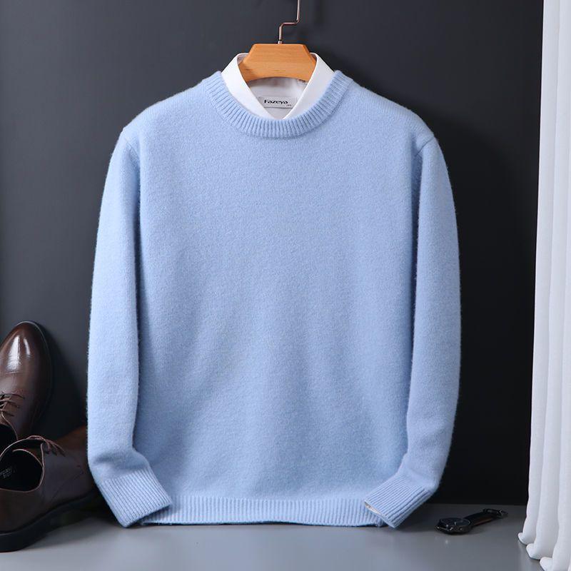 Men's Slim Fit Crew Neck Knit Sweater - Korean Style Casual Autumn/Winter Pullover
