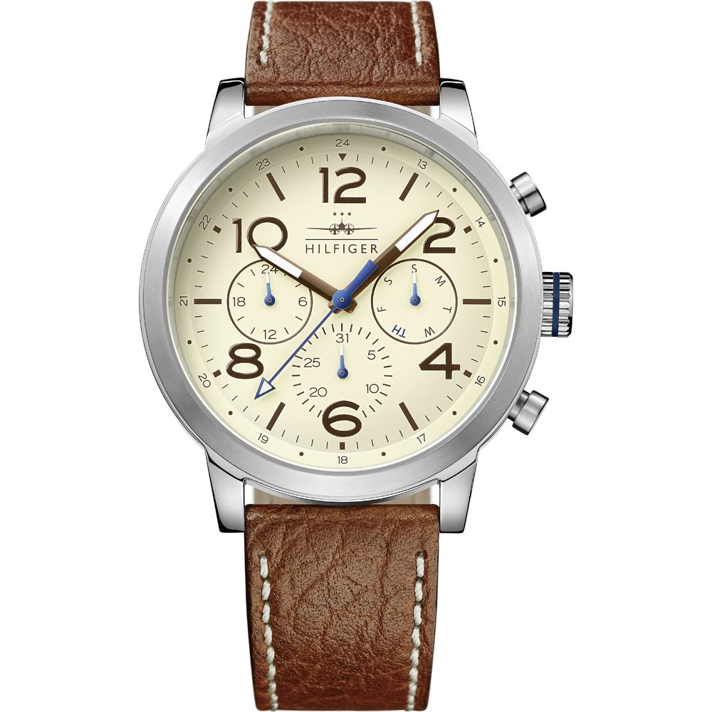 Tommy Hilfiger Jake Beige Dial Brown Leather Strap Men s Quartz Watch 1791230 бежевый