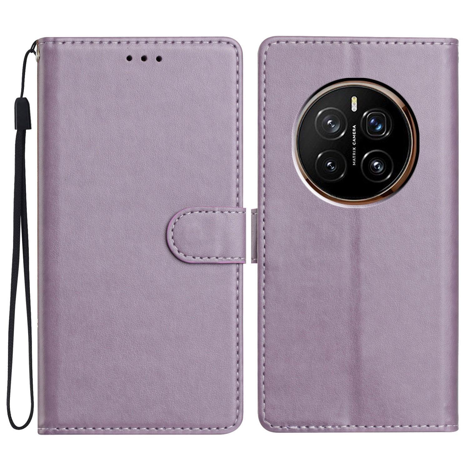 

For Honor Magic7 Pro 5G Leather Case Wallet Stand Phone Cover with Handy Strap Purple