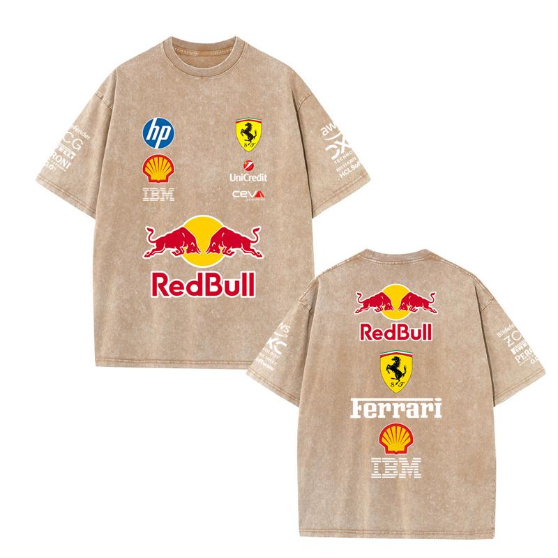 Red Bull 2026 Zomer F1 Racepak  Korte Mouwen Vintage Washed T-shirt Rond Hals T-shirt 3XL