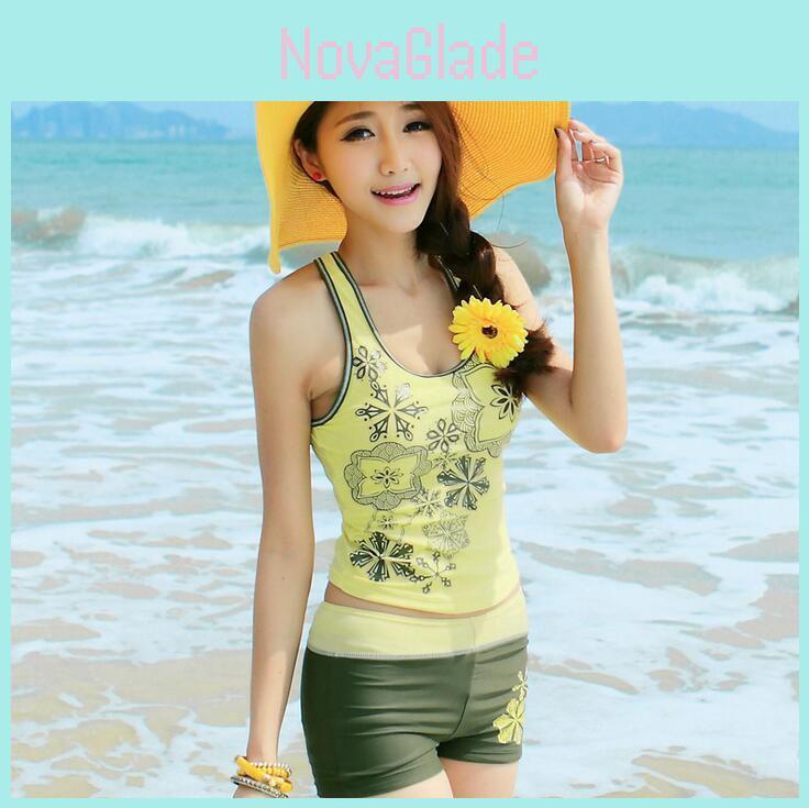 Vibrant Sexy Women Print Bra Tank Tops And Beach Sport Shorts Swimsuit Set