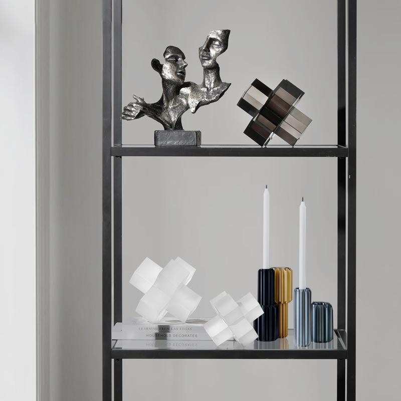 Moderne minimalistische Kunst, dreidimensionale geometrische Glas-Transparent-Kreuz-Ornamente, Wohnzimmer, Arbeitszimmer, Büro, Dekoration, Einrichtungsgegenstände