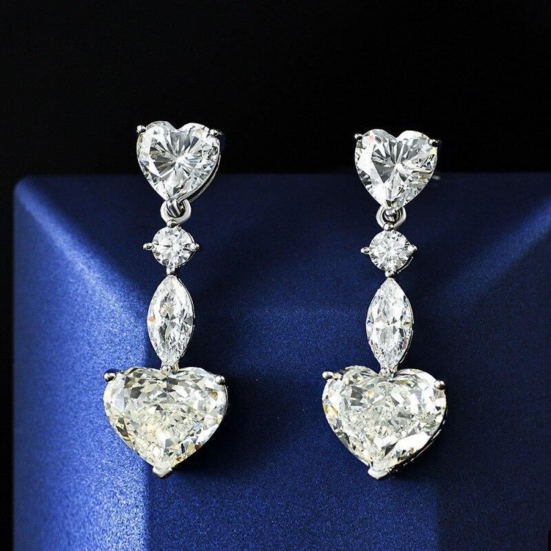 Luxury S925 Sterling Silver Drop Earrings For Women Sparkling 10*12mm Diamond Earring Female Jewelry Ladies Diamond Earring Gift