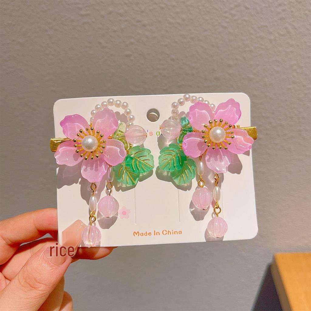 Chinese Style Tassel Hair Accessories for Girls - Hanfu Flower Pendant Headdress & Hair Clips