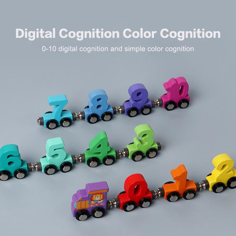 1 Set Wooden Magnetic Number Train Toys Montessori Educational Toy Train Kit Early Cognition Learning Teaching Sets For Toddlers