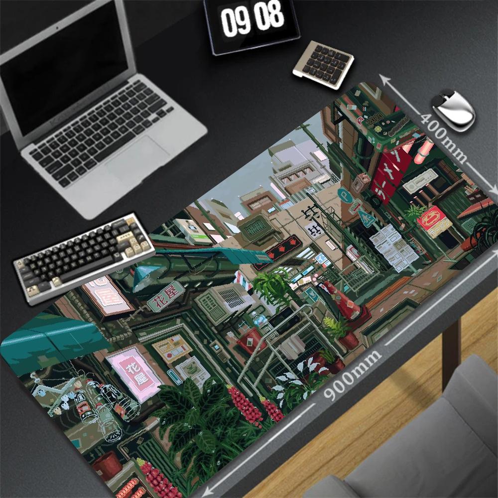 XXL Table Natural Rubber Carpet Large Game Non-slip Mousepad Pixel Sence Cute Mousepad Gamer Street Art Desk Mat For PC Keyboard
