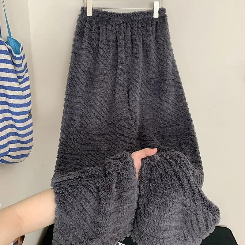 Pants for Women Plus Size Thickened Stretchy Elastic High Waist Long Trousers Solid Colour Fleece Casual Wide Leg Pants