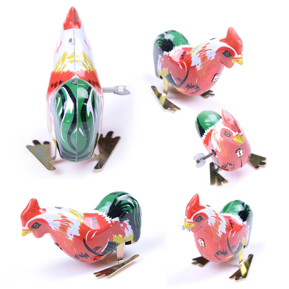 Vintage Wind Up Metal Cock Rooster Animal Clockwork Tin Toy Collectible Gift