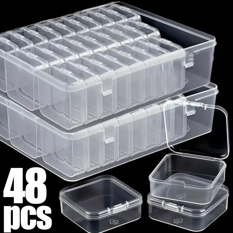 6-48Pcs Clear Small Containers Plastic Square Bead Storage Box for Beads Jewelry Crafts Board Game Pieces Organization Wholesale