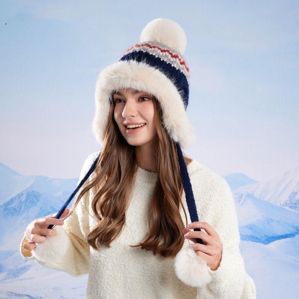 Warm Fair Isle Style Beanies Printed Ear Protection Hat Sweet Jacquard Knitted Hat  Autumn