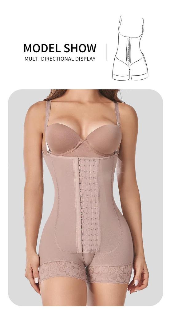 Plus Size European & American Shaping Bodysuit: Chest Support, Crotchless, Four-Row Hook, Strong Compression for Slimming