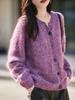 Women's Wool Blend Heathered Cardigan - Retro, Loose Fit, Versatile Outerwear for Autumn/Winter