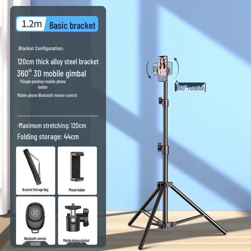 Doldurma Işığı ve Termometreli Bluetooth Tripod - Canlı Yayın ve Fotoğrafçılık İçin Yere Basan, Teleskopik Cep Telefonu Tutucu