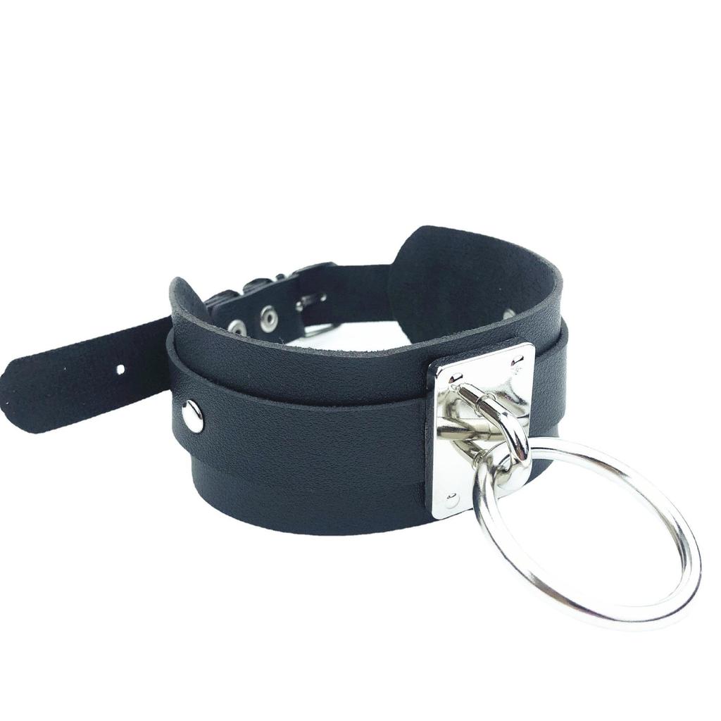 European & American Harajuku PU Leather O-Ring Choker Necklace - Street Style Nightclub Jewelry
