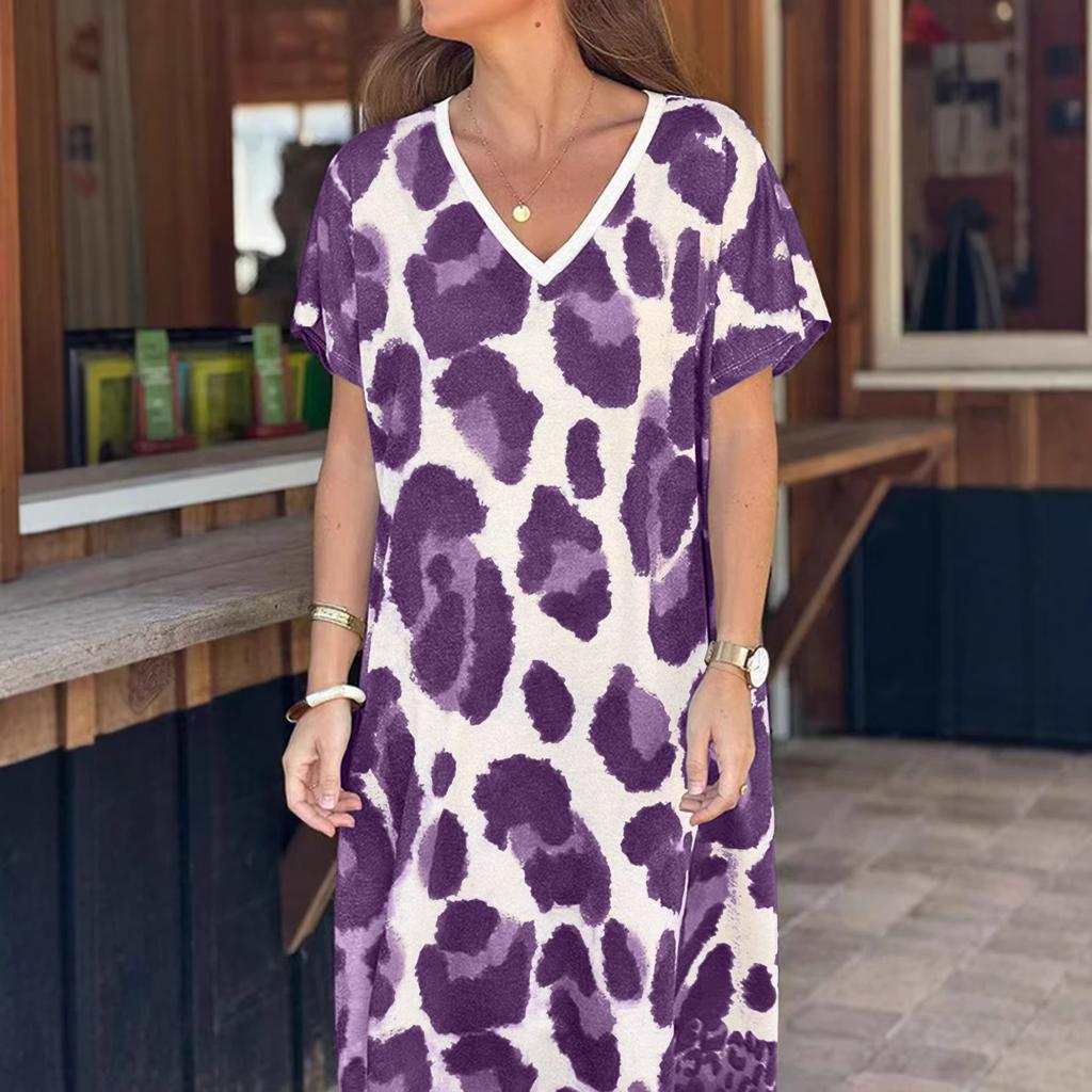 Personalized Casual 3D Printed Summer New Style V-neck Loose Short-sleeved Dress