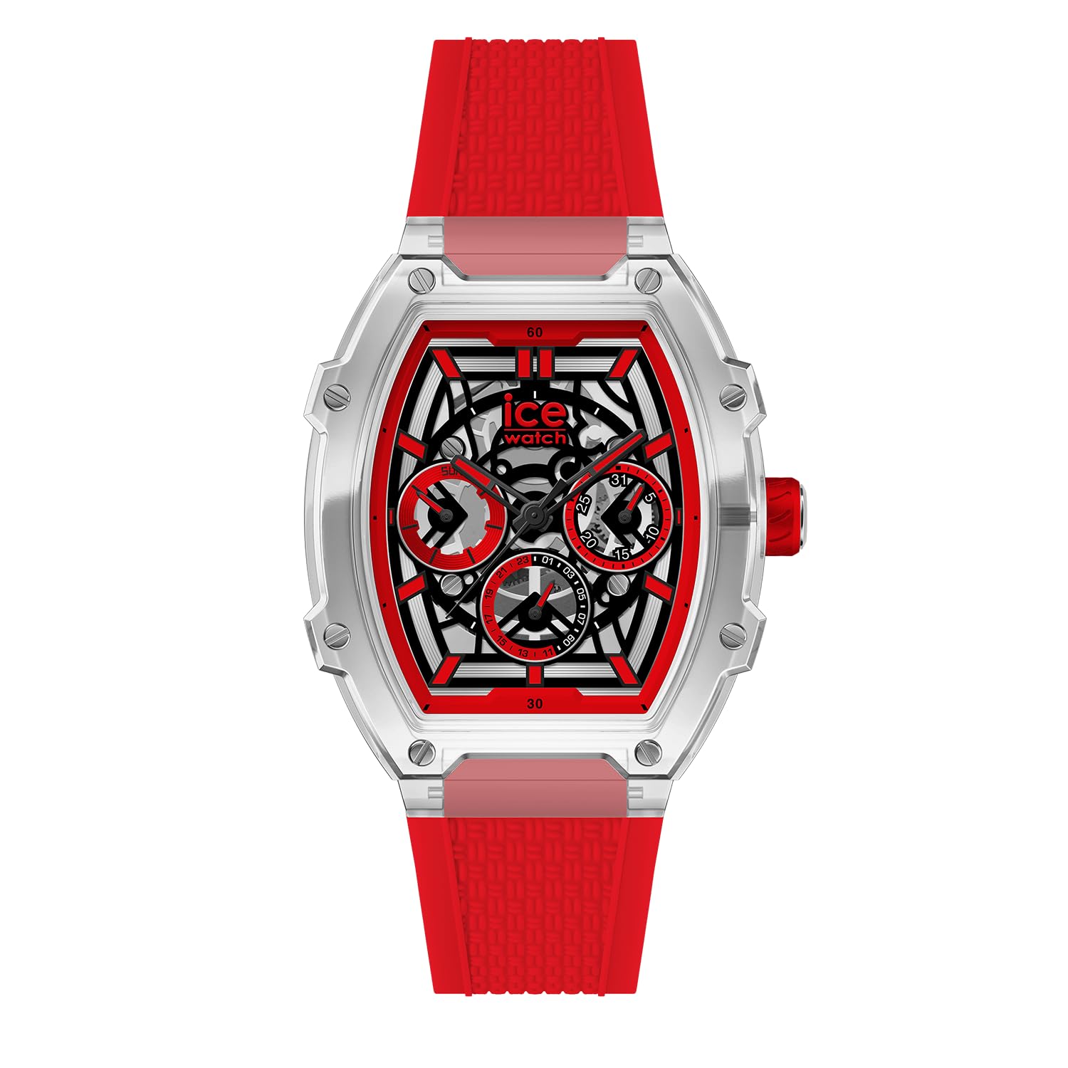 Authorized Dealer Ice Watch Watch Unisex 024288 ICE Boliday Clear Red Skeleton Plastic Date Day Display Medium Tonneau Shape Boliday [ICE-WATCH] Men s