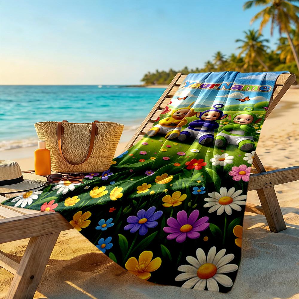 Teletubbies Customize Text Beach Towel Quick-Dry Soft Microfiber Ideal for Travel Outdoor Swim Pool Yoga Surf Camping Hiking Gym Gift Holiday