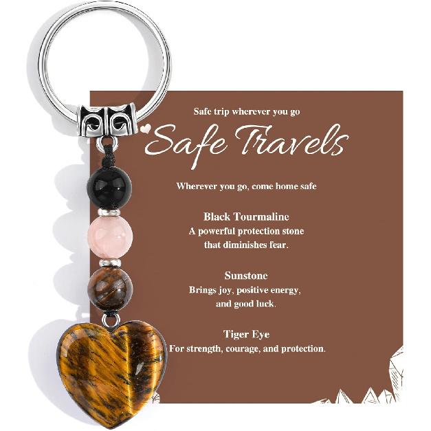 Natural Healing Crystal Heart Keychain Inspirational Gifts for Women Her