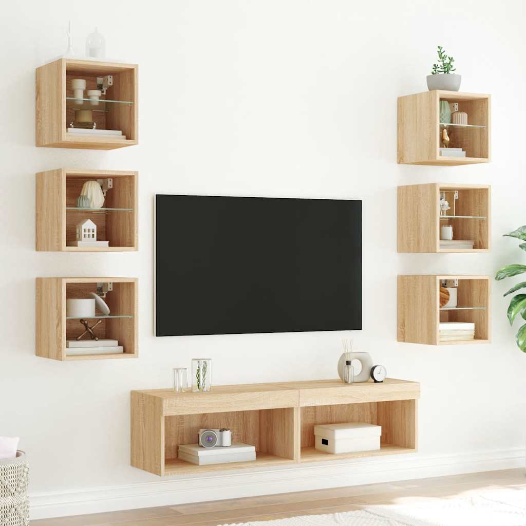 8-teiliges TV-Möbelset mit LED, Sonoma-Eiche