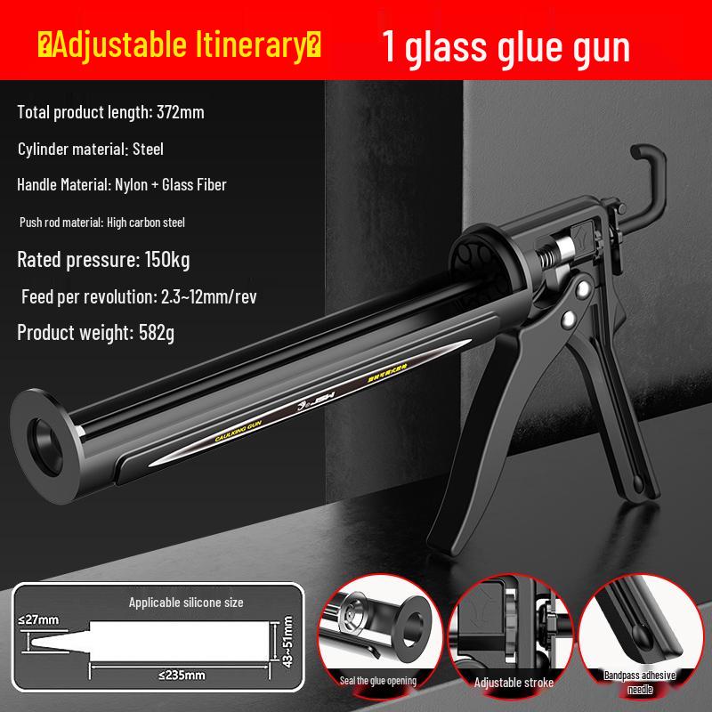 Jazz King Labor-Saving Adjustable Silicone Sealant Gun with Auto Glue Cut-Off