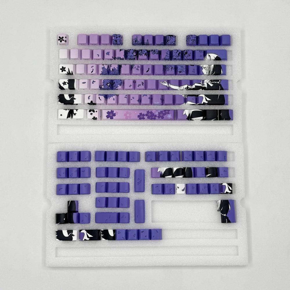 Machima 129-Key Cherry Blossom PBT Keycap Set with Side-Engraved Translucent Design