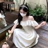 One-word Shoulder Suspender Dress Summer Women's Women's Clothing New French Ruffle Edge Waist Slim Skirt