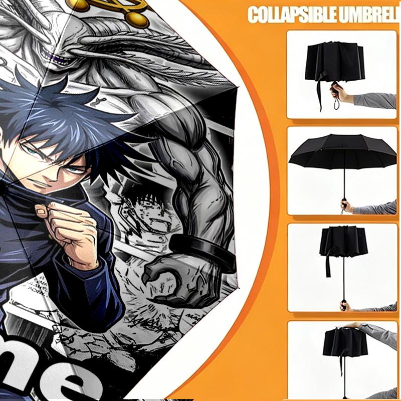 Custom Name Personalized Jujutsu Kaisen Print Umbrella, Auto Open Close, 8‑Rib Sturdy Frame, Commute Camping Hiking Use, Birthday Gift
