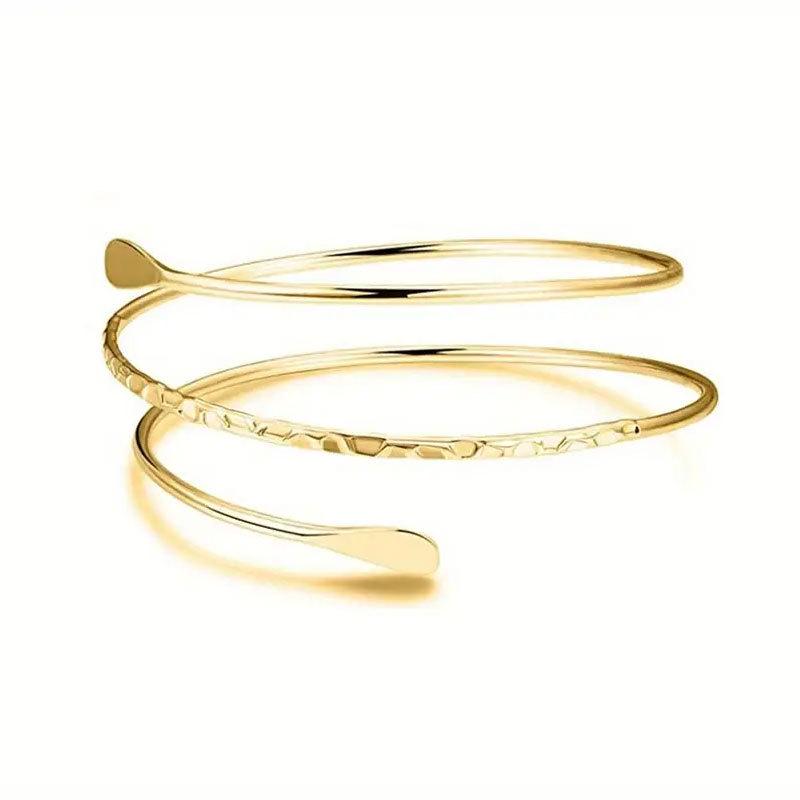European & American Geometric Wave Cuff Bracelet Set with Metal Leaf and Crescent Design