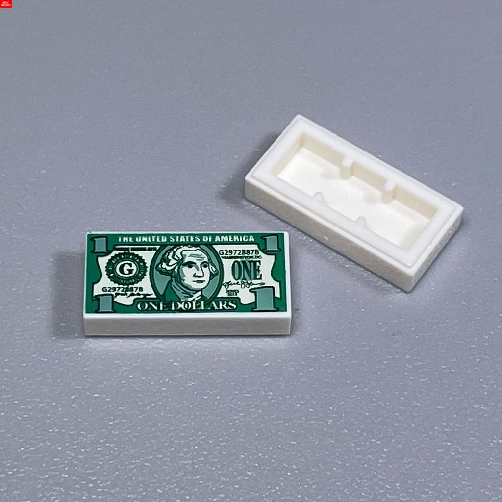 MOC Bricks Bill Dollar 1x2 Money Printed Tiles Euro Street View Cash Treasure Accessories Building Blocks Kids Toys