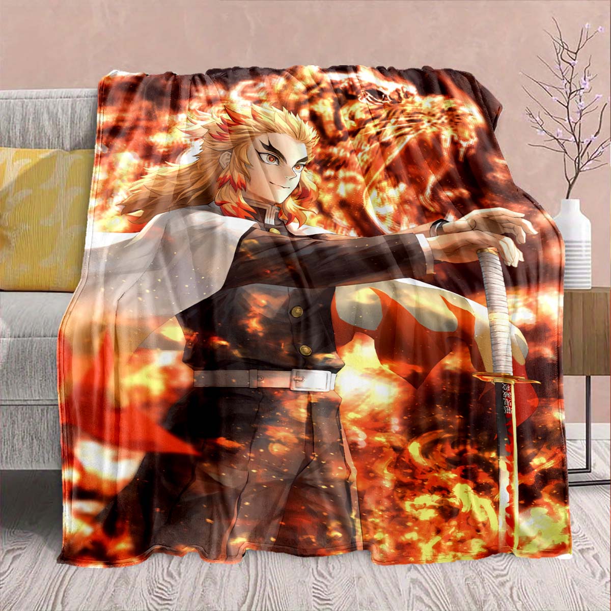 

Demon Slayer Anime Flannel Blanket - Soft Warm Perfect for Sofa, Bedding Camping Travel Office Home Decor -QJY 75x90cm