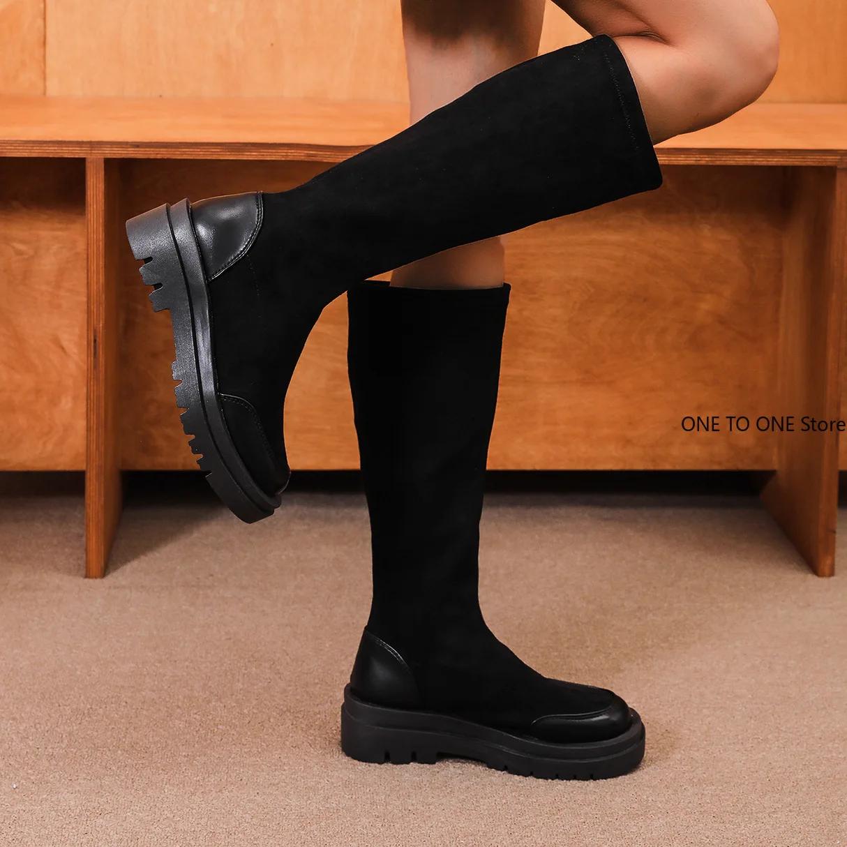 Винтажные эластичные женские сапоги до колена — фото 3