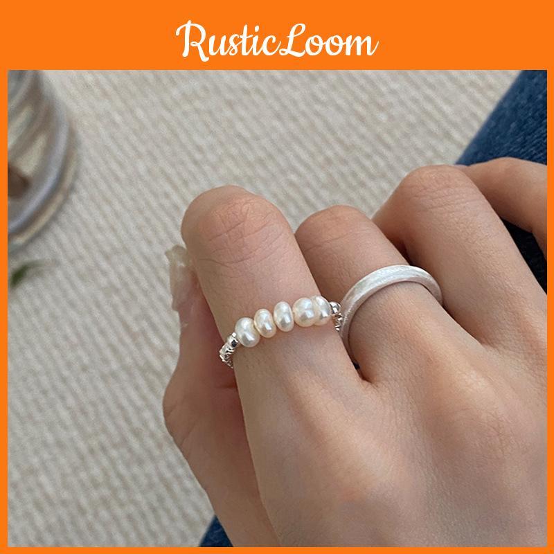 Chic Copper Geometric Design Pearl Silver Ring For Women Perfect For Ins Fashion 2022