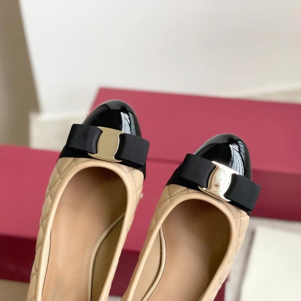 Fei'S Same Low-Heeled Bow Mary Jane Shoes Light Mouth Round Head Grid Color Matching Single Shoes Women'S Thick Heel