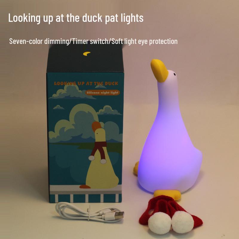 

New Year Duck LED Eye Protection Night Light: Silicone Lamp for Kids Bedrooms - Sleep Companion and Gift. Gift Box + Charger Included
