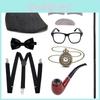Short And Stylish Old Man Costume Wig Set With Beard Hat And Cane For Kids