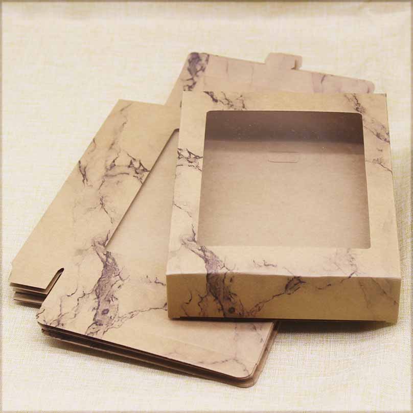 Newest 10pcs Kraft Paper Marbling Thank You Window Box Flower Print Christmas Gifts Candy Wedding Favors Home Party Package Box